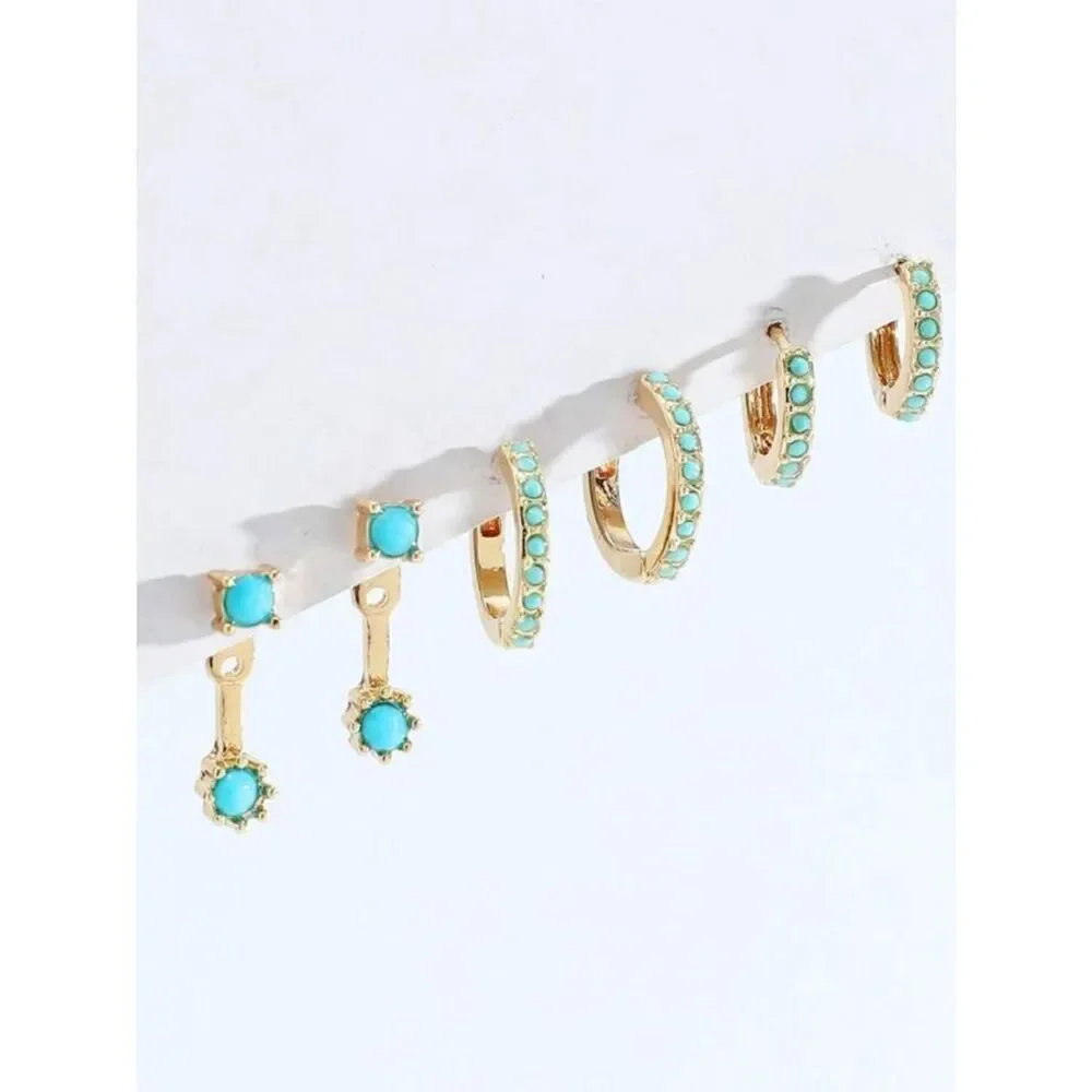 Gold blue Hoop and Stud Earring Set A1751
